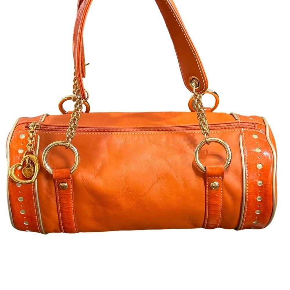Vibrant Orange Leather Satchel with Gold Accents